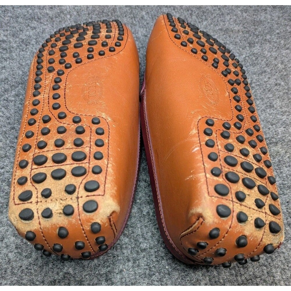 Tod's Women's Leather Driving Loafers Brown Burgundy Size 39 Italy Pebbled Sole - Picture 15 of 16